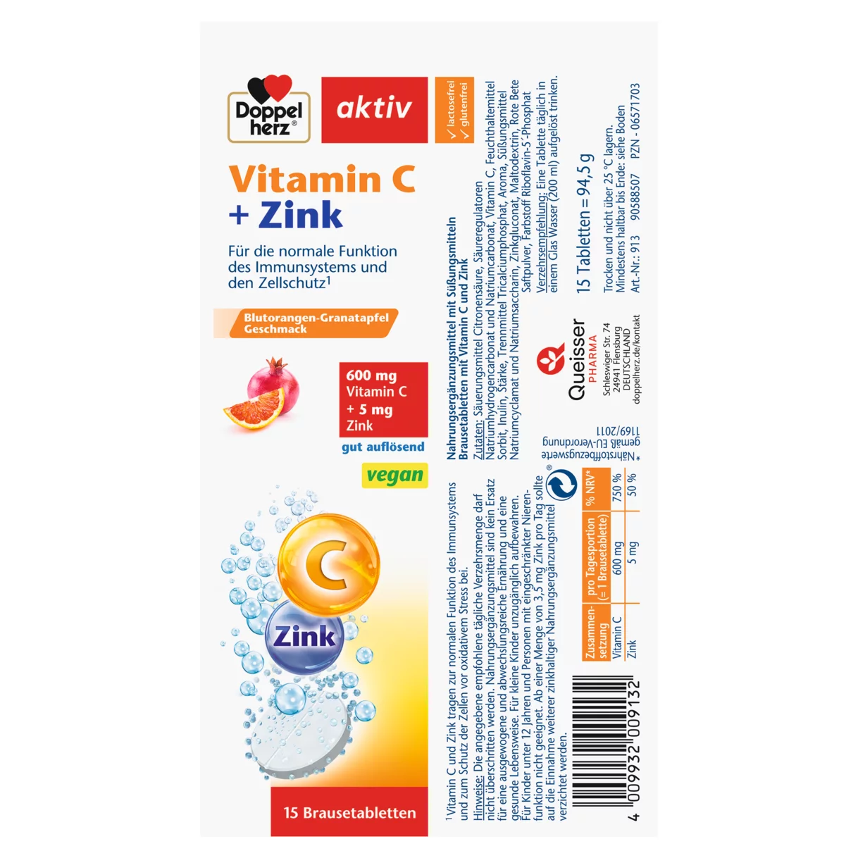 Abbildung der Produktverpackung Doppelherz aktiv Vitamin C + Zink Brausetabletten Seitenansicht links